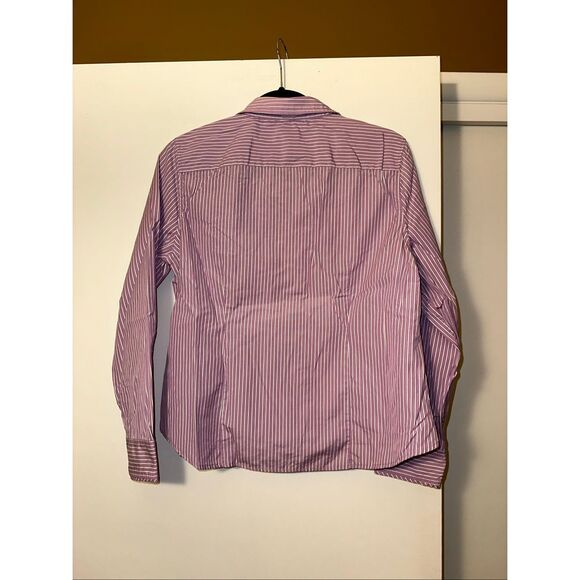 Talbots 16P Striped Collared Long Sleeve Blouse Button Down Purple White Flaw - Picture 8 of 12